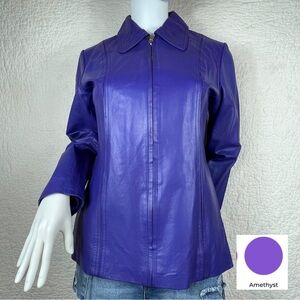 🔥Vintage Worthington Genuine Leather 100%  Purple Jacket Women Size S